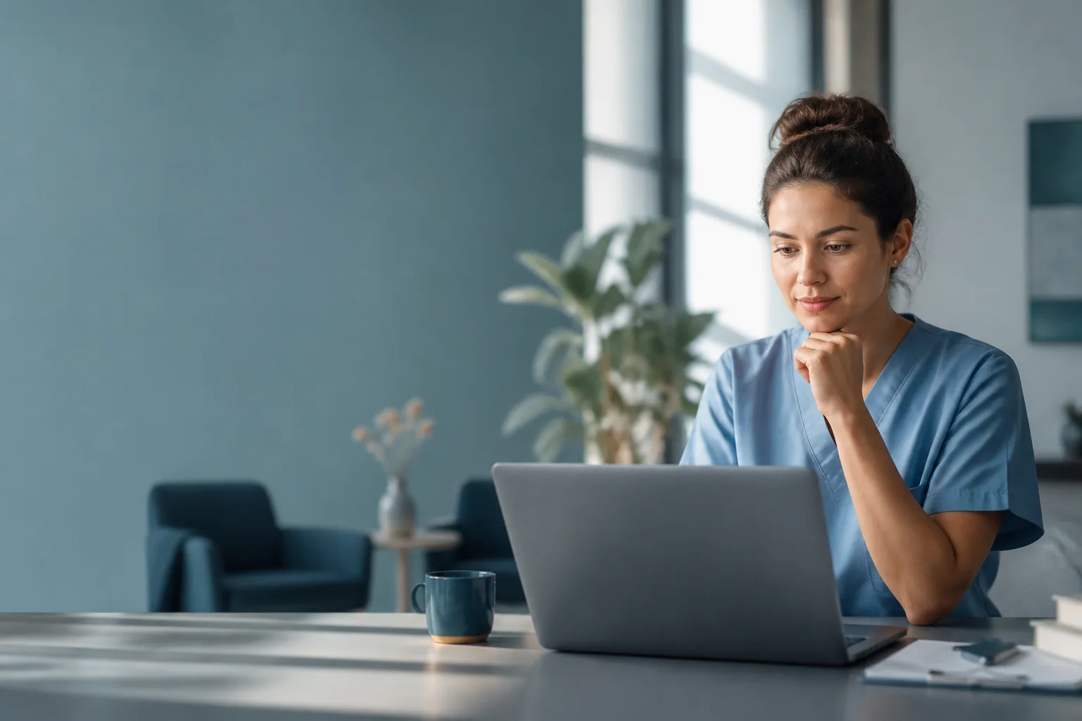 Professionnelle de santé suivant une formation en ligne